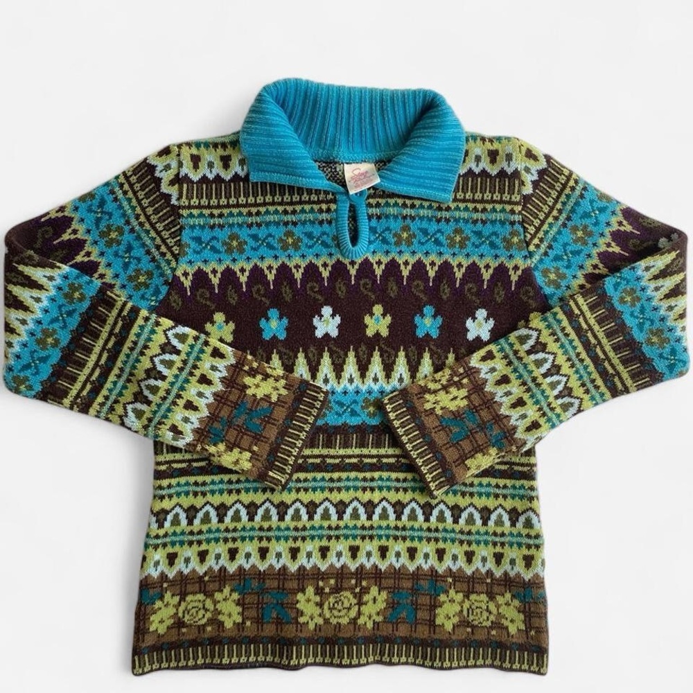 Y2K kids earthtone multicolored floral sweater